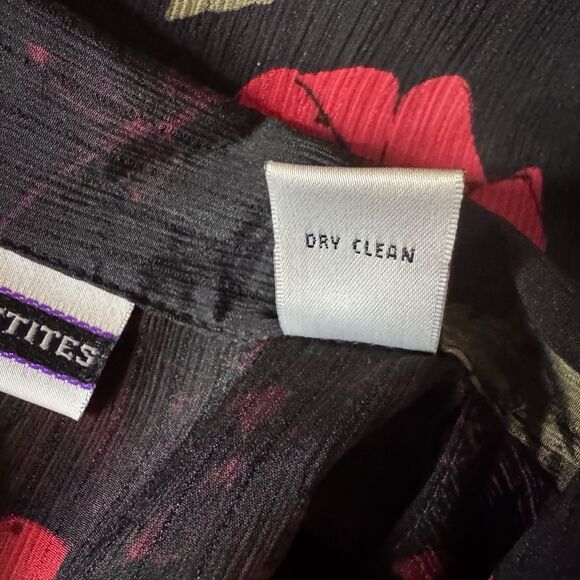 Amanda Smith Petites Silk Blouse Rose Button Front Collared Red Black PS - Picture 7 of 7